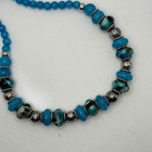 Blue Beaded Silver Tone Necklace And Earrings Set Statement Jewelry