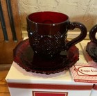 1876 Cape Cod Collection Cup And Saucer Set Of 2 Ruby Red Avon Vintage Nos  03