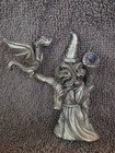 Spoontiques Pewter Dark Wizard W  Dragon Red Crystal Eyes   Crystal Ball 1987