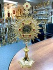 Gold   Silver Plated Church Monstrance Red Stones Glass Enclosed Luna -  210s