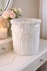 Vintage Shabby Chic Lace Wastebasket Cottagecore Vanity Decor Signed 