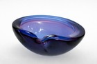 Vintage Murano Sommerso Cobalt Amethyst Art Glass Bowl Ashtray Geode Mcm Blue