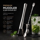 2pcs Stainless Steel Cocktail Muddler   Mixing Spoon Bar Tool Set 10 Inch