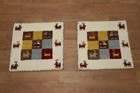 Pair Of Two Handmade Rugs 1x1 Square Tribal Ivory Accent Carpet