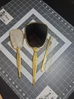 Vintage Mirror And Brush Set Gold Tone Floral Design Metal Hand Held Guc Usa 