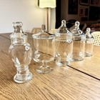 Vintage Clear Glass Apothecary Candy Jar Lot Of 5 Lidded Witchy Curio Display