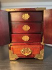 Vintage Chinese Jewelry Chest  Brass Hardware  Hand-carved Jadeite Inset Panels