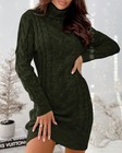 Womens Cable Knit Sweater Dress Sexy Long Sleeve Bodycon Turtleneck Mini Fall Sw