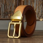 Men 38mm Solid Brass Buckle Leather Belt Single Prong Jean Waist Belt Retro Chic