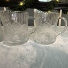 Clear Glass Floral Embossed Ribbed Handled Mug Set 4pc 7 Oz Vintage retro