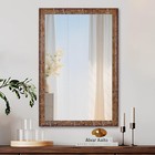Wood Wall Mirror For Bathroom rectangle Rustic Brown 24 X 36 Inch Hanging Vanity