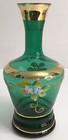 Vintage Mcm Decanter Shot Set Hand-painted Flowers Green Gold Japan Glass