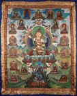 Antique 19th Century Tibet Buddhist Thangka Of Manjushri With Silk Mount