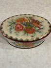 Vintage Daher Oval Floral Candy Tin Canister Box W Lid England Flowers 6x4in