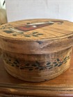 Vintage Hand Painted Bent Wood Round Storage Cheese Box 5   x 11    Christmas Santa