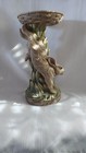 Vntg Chrisdon Bunny Rabbits Holding Basket Plant Stand bird Bath 16  Tall  dss 