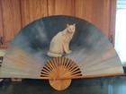 Vtg One Of Kind Huge 5 X 3 Feet   Khao Manee Heterochromia Cat Painted Wall Fan