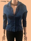 Vintage Top Fitted Denim Shirt Rare  90s Stretch Denim Button Up Blue Size Small
