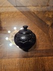 African Blackwood Vintage Rhino Hand Carved Ebony Wood Trinket  Bowl With Lid  