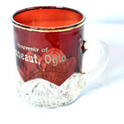 Conneaut Ohio Oh Ruby Red Flash Souvenir Glass Trinket Cut Glass Cup