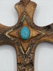 Vintage Ceramic Turquoise Crucifix Cross Wall Decor Handcrafted 6 5    Unique Euc