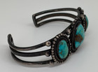 Vintage Old Pawn Native American Navajo Sterling Silver Turquoise Cuff Bracelet