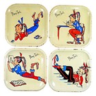 1950s Pony Tail Tin Lithograph Child   s Dish Set Plates Japan 6 Pc Vintage