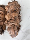 Two Vintage Carved Bamboo Root Tree Spirit Tribal Bearded Man Wall Decor India
