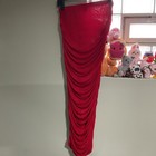 Women   s Red Solid Ruched Bodycon Maxi Skirt Pull On Stretch Jersey Size L