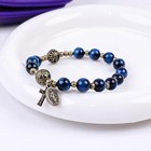 Blue Tiger Eye Beads Rosary Bracelet Catholic Miraculous   Cross