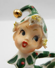 Vintage Lefton  303 Holly   Berry Elf Pixie Spaghetti Hair Ceramic Figurine