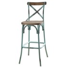 Antique Sky And Antique Oak Bar Stool With Cross Back - Vintage 30  Bar