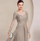 Chiffon Mother Of The Bride Dresses Full Sleeves Long Formal Wedding Guest Gowns