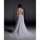Halter Wedding Dress Keyhole Cutout Geometric Beading Flowy Chiffon Bridal Gown