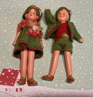 Antique Pair Boy   Girl German Dollhouse Dolls Matching Felt Clothing Hertwig