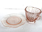 1930s Federal Glass Pink Depression Glass Madrid Creamer   Scalloped Saucer  Vtg