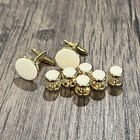 Gold Rim White Round Cufflinks And 6pcs Studs Set Men Wedding Essential