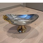 Hammered Silver   Gold Pedestal Centerpiece Bowl   Hollywood Regency