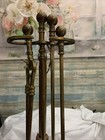 Vintage Brass   Iron Fireplace Tool Set With Stand Poker Shovel Broom Tongs