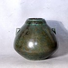 Vintage Japanese Signed Bronze Vase Silver Inlay Showa Modern Abstract Design