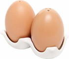Salt And Pepper Shaker Set  Egg Shaped Shakers W  Carton Design Holding Stand