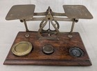 Antique Warranted Accurate Oak   Brass Postal Rates Scale 8oz   2 Oz Weights