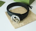 Gucci Belt Black Leather Silver Gg Buckle