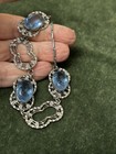 Antique Art Deco Czech Silver Tone Paper Clip Necklace Topaz Blue Glass Stones