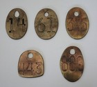 5 Vintage Brass Cow Number Tag  Double Sided Original 14 61 345 443 880 Usa