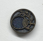 Victorian Metal Picture Button   Fan With Flowers
