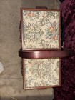 Antique Accordion Style Wood Sewing Box Cabinet With Needle Point Top