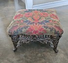 Vintage 14  Victorian Style Upholstered Stool 4 Cast Iron Roses  Legs Base Heavy