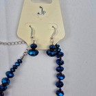 Vtg Blue Faceted Bead Necklace Earrings Set 20  Crystal Glass Style Nos Sparkle