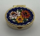 Italian Micro Mosaic Oval Small Trinket Pill Box Multi-color Metal 1x1 5 In